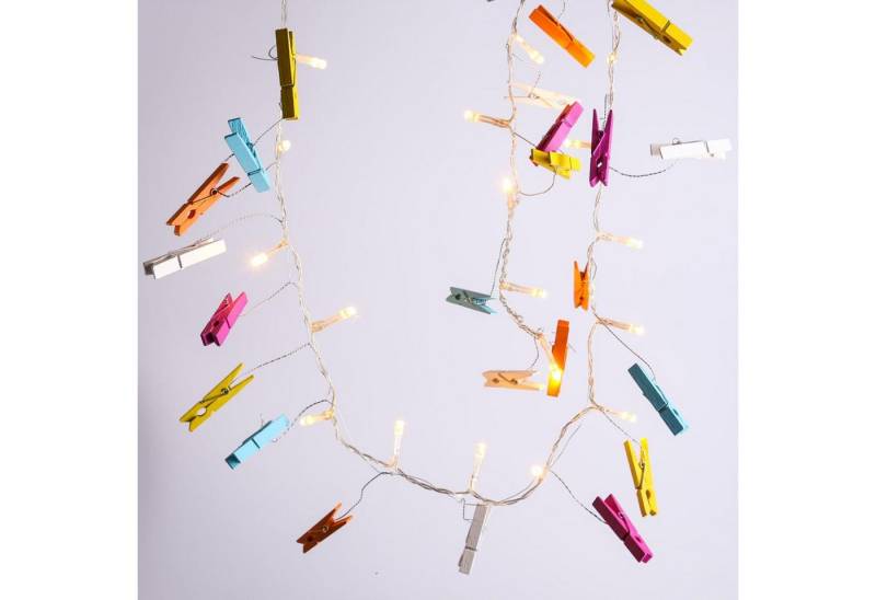 MARELIDA LED-Lichterkette LED Clip Lichterkette 24 Wäscheklammern 20 LED 0,96m Batterie bunt, 20-flammig von MARELIDA
