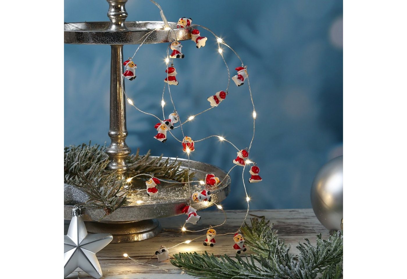 MARELIDA LED-Lichterkette Nikolaus Weihnachtsmann 20LED Timer Deko Silberdraht, 20-flammig von MARELIDA