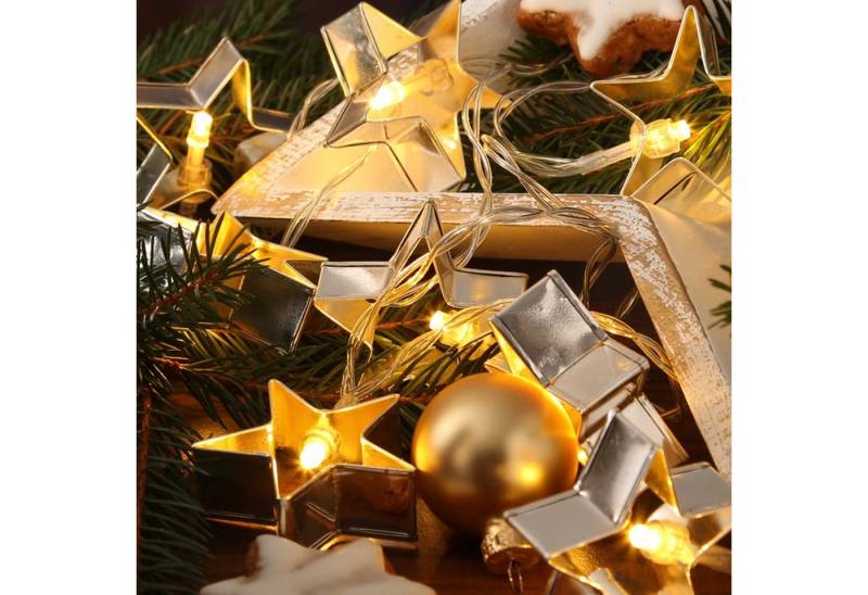 MARELIDA LED-Lichterkette silberne Metall Sterne als Backförmchen Keksausstecher Weihnachten, 8-flammig von MARELIDA