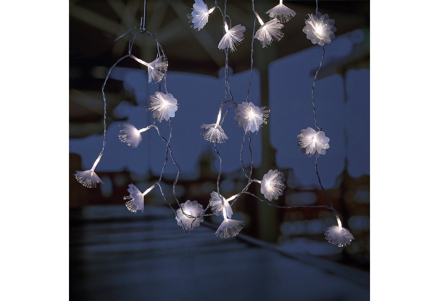 MARELIDA LED-Lichterkette Eisblume 20 leuchtende Fiberglas Blumen Trafo 3,7m transparent, 20-flammig von MARELIDA