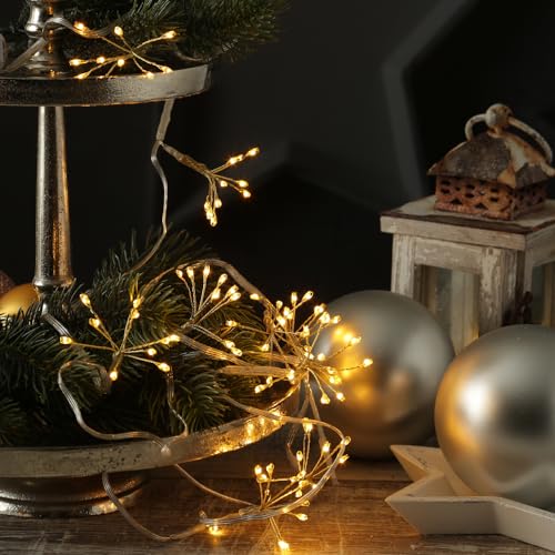 MARELIDA LED Lichterkette Pusteblume - Feuerwerk Blume - 90 Tautropfen LED - 9 Blüten - L: 2m - Timer - Gold von MARELIDA