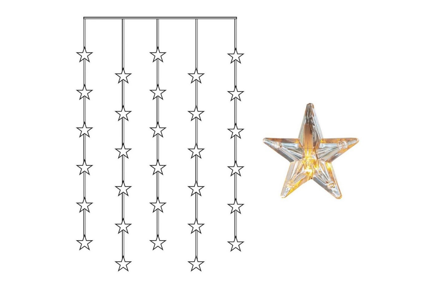 MARELIDA LED-Lichtervorhang LED Lichtervorhang 30 leuchtende Sterne 90x120cm Trafo Innen Fenster, 30-flammig MARELIDA LED-Lichtervorhang LED Lichtervorhang 30 leuchtende Sterne 90x120cm Trafo Innen Fenster, 30-flammig von MARELIDA