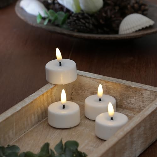 MARELIDA LED Mini Teelichter Echtwachs Deluxe Homeart realistische 3D Flamme mit Wachsspiegel weiß (4 Teelichter klein) von MARELIDA