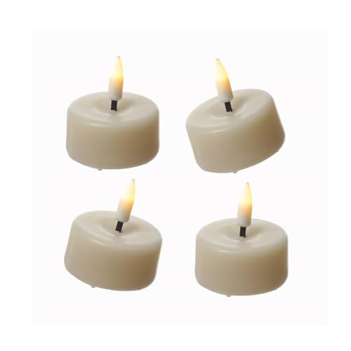 MARELIDA LED Mini Teelichter Echtwachs Teelichter Set mit Batterien Deluxe Homeart realistische 3D Flamme für Innen fernbedienbar creme (4 Teelichter klein) von MARELIDA