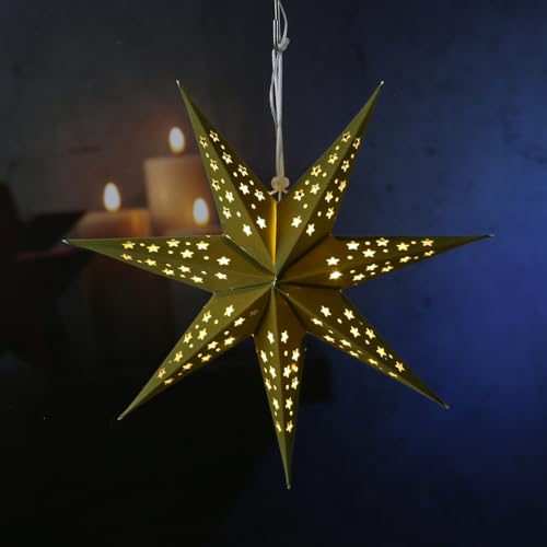 MARELIDA LED Papierstern Samststern Weihnachtsstern Faltstern 40cm 10LED Batterie weiß (Grün, 40cm) von MARELIDA