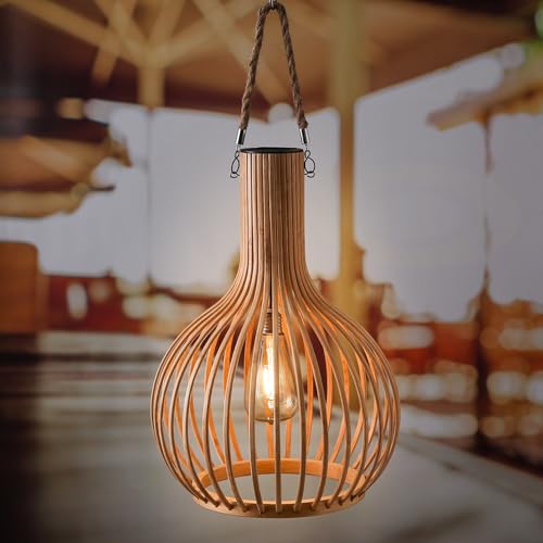 MARELIDA LED Solar Hängeleuchte aus Bambus in Boho Stil 40cm Solarleuchte outdoor Hängelampe für Terrasse Balkon Außenleuchte von MARELIDA