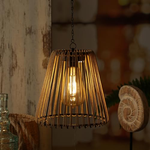 MARELIDA LED Solar Hängeleuchte in Rattanoptik aus Kunststoffseil für Terrasse Balkon Garten warmweiß H: 18cm mit Lichtsensor Gartenleuchte Hängelampe von MARELIDA