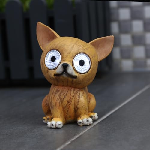 MARELIDA LED Solar Hund Chihuahua Gartenfigur mit leuchtenden Augen Gartendeko Solarfigur Dekoleuchte für Außen Garten Terrasse Balkon Geschenk (Chihuahua LOTTE) von MARELIDA