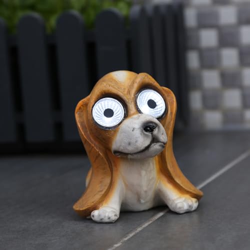 MARELIDA LED Solar Hund Gartenfigur mit leuchtenden Augen Gartendeko Solarfigur Dekoleuchte für Außen Garten Terrasse Balkon Geschenk (Basset SAM) von MARELIDA