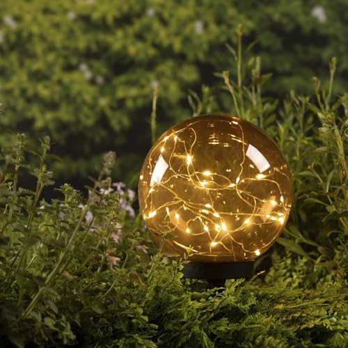 MARELIDA LED Solar Kugel Tisch Gartenleuchte mit Drahtlichterkette Bernstein Amber (20cm Durchmesser) von MARELIDA