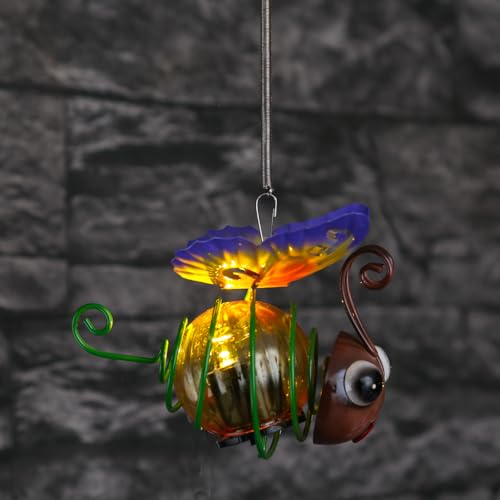 MARELIDA LED Solar Schmetterling hängend Schwingfigur mit Feder gelb Gartenfigur Hängefigur Gartendeko (Schmetterling) von MARELIDA
