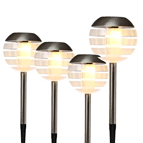 MARELIDA LED Solar Wegleuchten - Gartenleuchte - warmweiße LED - H: 32cm - Erdspieß - 4er Set (silber) von MARELIDA