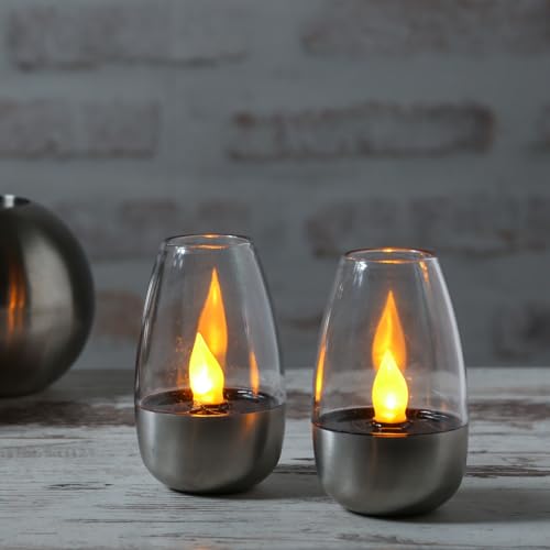 MARELIDA LED Solar Windlicht 2er Set Solar Kerzen Tischleuchte flackernd für Außen Garten Terrasse Balkon mit Lichtsensor Tischlicht Windlicht Kerze (2 Stück) von MARELIDA