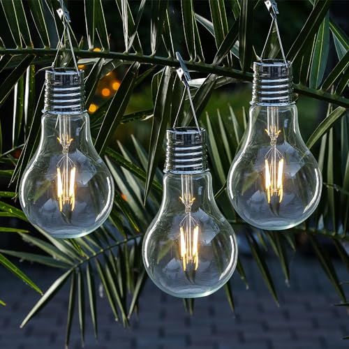 MARELIDA LED Solar XL Glühbirne für Außen mit warmweißer Filament LED 3er Set Solarleuchten Hängeleuchten für Balkon Terrasse Garten H: 18cm Dämmerungssensor Deko Solarglühbirne (3 Stück) von MARELIDA