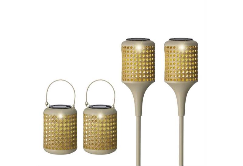 MARELIDA LED Solarleuchte LED Solar Fackeln Laternen hängend Gartenstecker Solarleuchten 4er Set, LED Classic, warmweiß (2100K bis 3000K) von MARELIDA