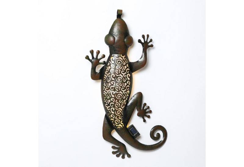 MARELIDA LED Solarleuchte LED Solar Gartendeko GECKO Terrasse Hauswand Wanddeko H: 72cm braun, LED Classic, warmweiß (2100K bis 3000K) von MARELIDA