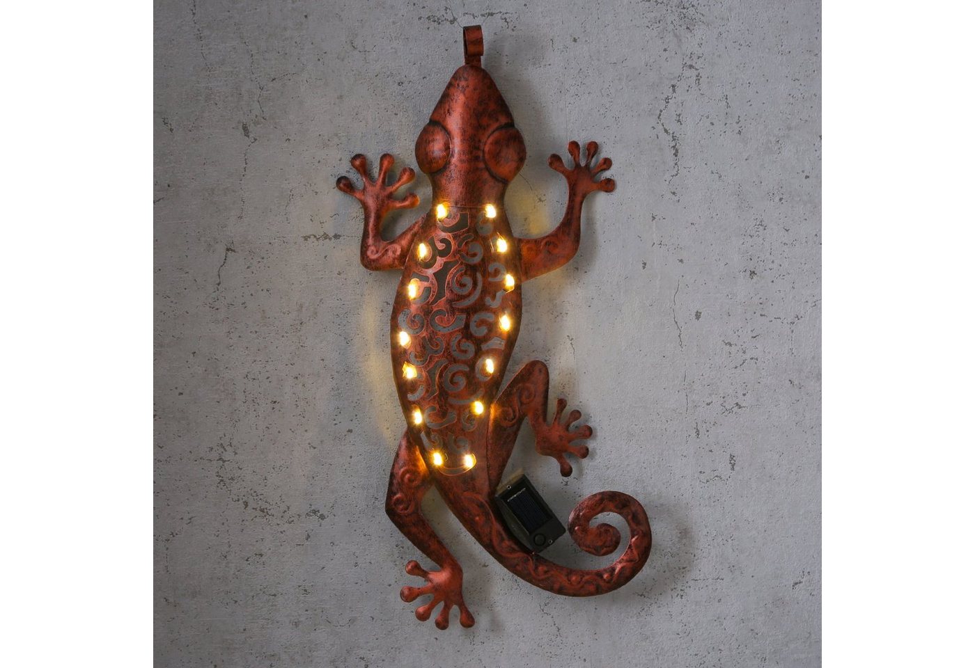 MARELIDA LED Solarleuchte LED Solar Gartendeko GECKO Wanddeko Solarleuchte Hauswand kupfer, LED Classic, warmweiß (2100K bis 3000K) von MARELIDA