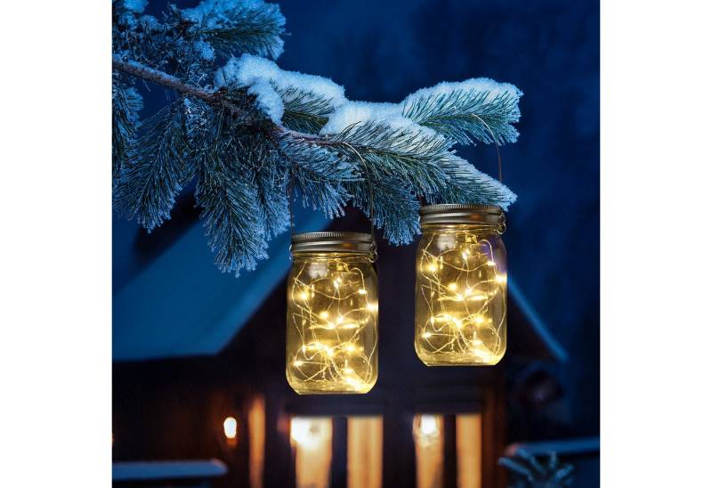 MARELIDA LED Solarleuchte LED Solar Glas Windlicht Laterne Einmachglas für Terrasse 13cm 2er Set, LED Classic, warmweiß (2100K bis 3000K) von MARELIDA