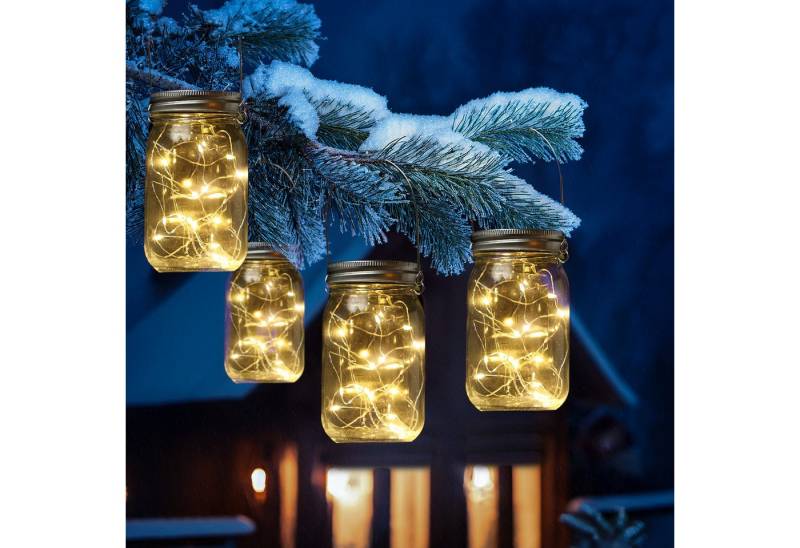 MARELIDA LED Solarleuchte LED Solar Glas Windlicht Laterne Einmachglas für Terrasse 13cm 4er Set, LED Classic, warmweiß (2100K bis 3000K) von MARELIDA