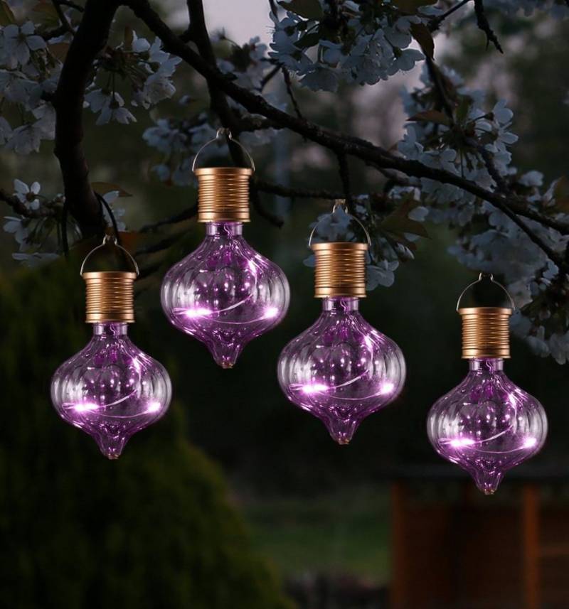 MARELIDA LED Solarleuchte LED Solar Glühbirnen Kugelleuchte für Garten Terrasse Balkon lila 4St., LED Classic, warmweiß (2100K bis 3000K) von MARELIDA