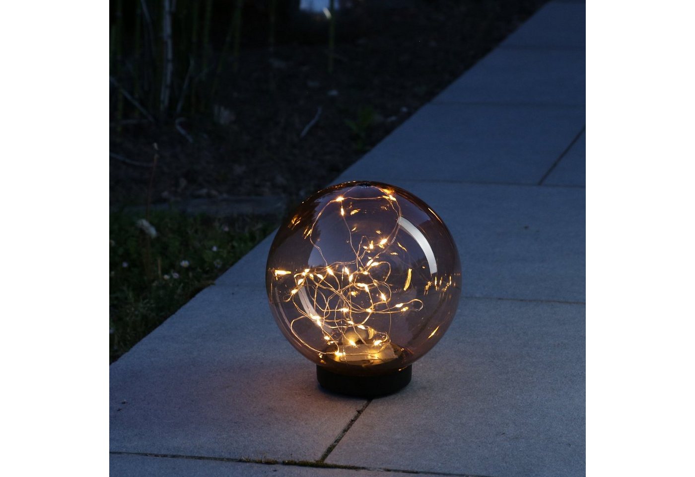 MARELIDA LED Solarleuchte LED Solar Kugel Tisch Gartenleuchte mit Drahtlichterkette amber 20cm von MARELIDA