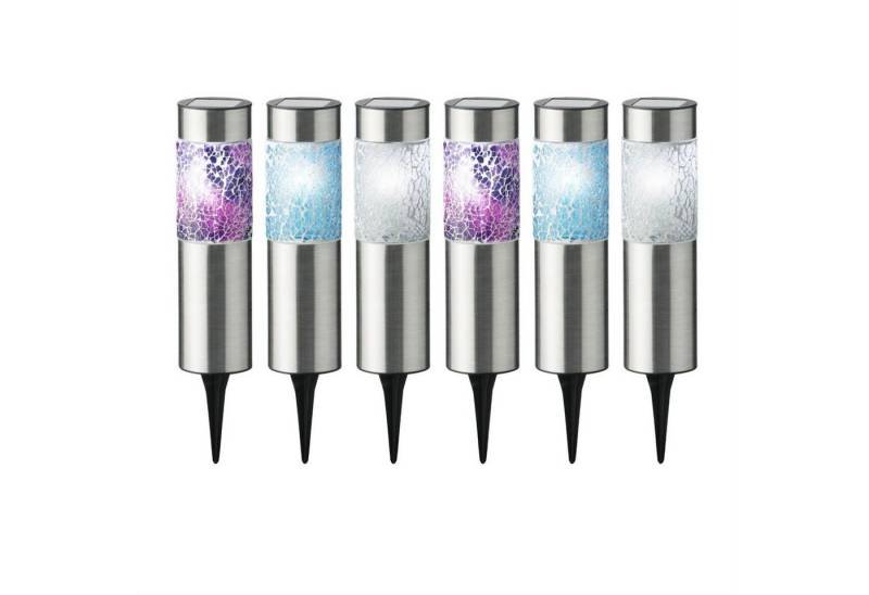 MARELIDA LED Solarleuchte LED Solar Wegleuchten Mosaik Solarleuchten Edelstahl silber 6er Set, LED Classic, kaltweiss (5300K bis 6000K) von MARELIDA