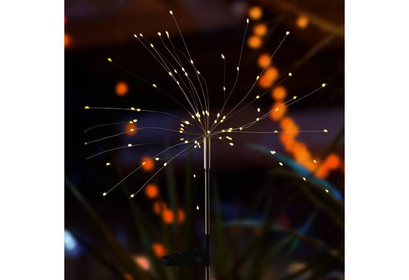 MARELIDA LED Solarleuchte LED Solarstab FEUERWERK Gartendeko Gartenstecker 100cm Lichtsensor, LED Classic, warmweiß (2100K bis 3000K) von MARELIDA