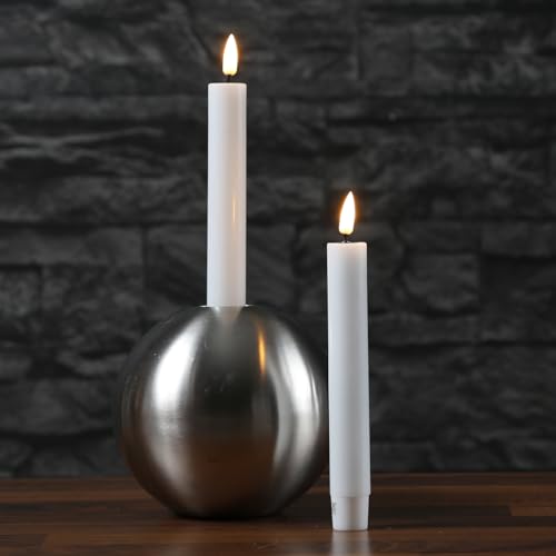 MARELIDA LED Stabkerzen Echtwachs Deluxe Homeart Dinnerkerzen Tafelkerzen mit realistische 3D Flamme weiß (2 Stabkerzen 15cm) von MARELIDA