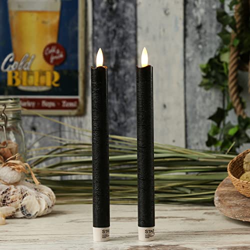 MARELIDA LED Stabkerzen Dinnerkerzen Tafelkerzen Echtwachsskerzen flackernde warmweiße Flamme Timer 2er Set (25cm, schwarz) von MARELIDA