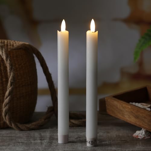 MARELIDA LED Stabkerzen Flamme - Echtwachs - flackernde warmweiße LED - Timer - 2er Set (25cm, weiß) von MARELIDA