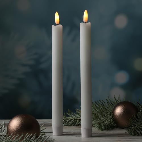 MARELIDA LED Stabkerzen Tafelkerzen Echtwachs Rustik Optik H: 25cm 2St (Weiß) von MARELIDA