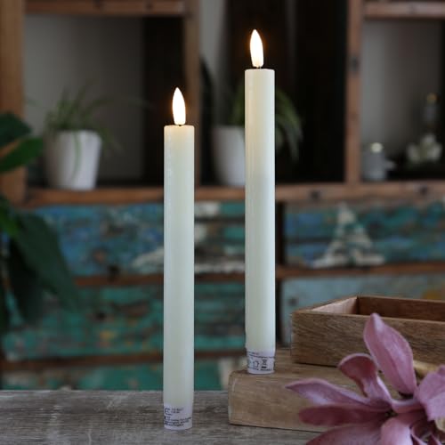 MARELIDA LED Stabkerzen Tafelkerzen Spitzkerzen Echtwachs Rustik Optik H: 24cm 2St (Creme) von MARELIDA