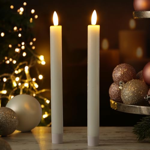MARELIDA LED Stabkerzen Tafelkerzen Spitzkerzen Echtwachs Rustik Optik H: 24cm 2St (Weiß) von MARELIDA