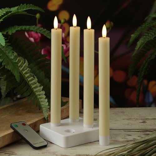 MARELIDA LED Stabkerzen Tafelkerzen mit Ladestation Fernbedienung Timer Echtwachs Dinnerkerzen Tafelkerzen wiederaufladbar 4er Set (creme) von MARELIDA