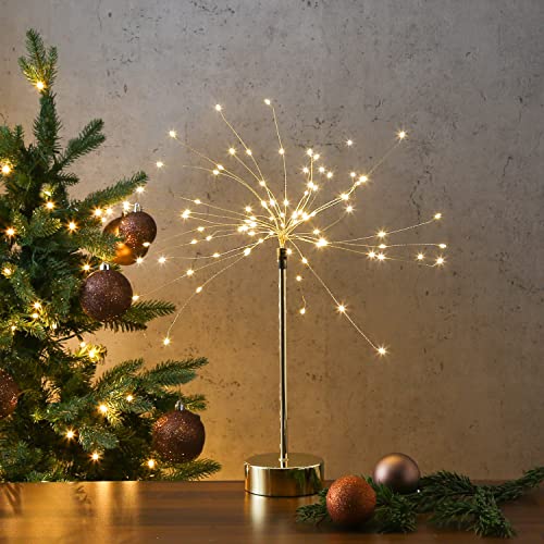 MARELIDA LED Stern Feuerwerk - Dekoleuchte - stehend - 90 warmweiße LED - H: 50cm - Timer - Batterie (Gold) von MARELIDA