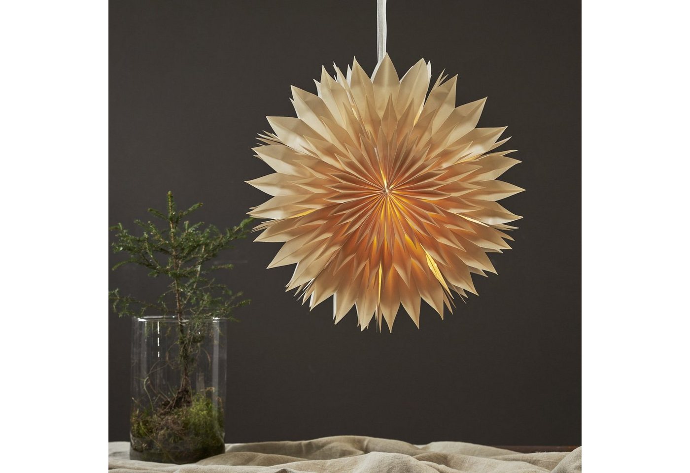 MARELIDA LED Stern Papierstern Eisblume Weihnachtsstern Faltstern 50cm Leuchtstern beige von MARELIDA