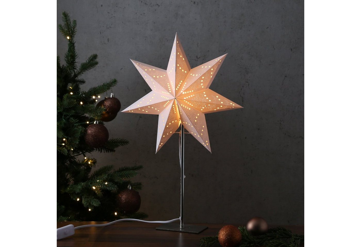 MARELIDA LED Stern Papierstern Luna Weihnachtsstern Leuchtstern 55cm E14 Fassung Kabel von MARELIDA