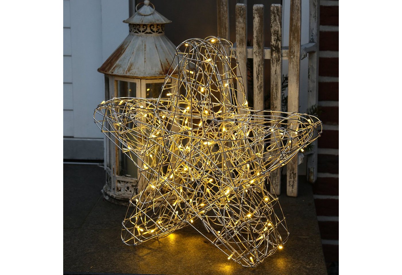 MARELIDA LED-Stern für außen LED Stern Leuchtstern Drahtstern 100 LED 60cm Weihnachtsdeko außen, LED Classic, warmweiß (2100K bis 3000K) von MARELIDA
