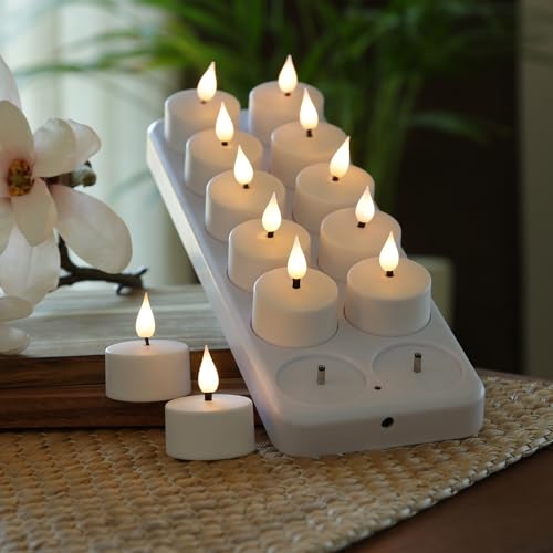 MARELIDA LED Teelichter 12 Stück wiederaufladbare LED Teelichter mit Ladestation und USB Kabel D: 4cm flackernd - weiß (12er Set) von MARELIDA