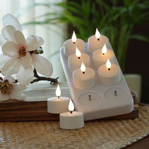 LED Teelichter 8 Stück wiederaufladbare LED Teelichter mit Ladestation und USB Kabel D: 4cm flackernd weiß Mini Kerze für Innen (8er Set) von MARELIDA