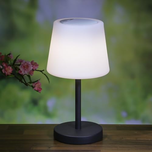 MARELIDA LED Tischlampe mit Lautsprecher - Bluetooth - wiederaufladbar - H: 38cm - für Terrasse, Balkon (Weiß/Schwarz) von MARELIDA