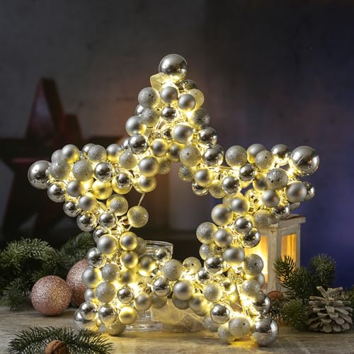 MARELIDA LED Weihnachtsstern Leuchtstern mit Christbaumkugeln beleuchtet D: 40cm Timer MARELIDA LED Weihnachtsstern Leuchtstern mit Christbaumkugeln beleuchtet D: 40cm Timer von MARELIDA