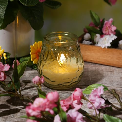 MARELIDA LED Windlicht Echtwachs Kerze im Glas flackernd Timer mit Batterie H: 9,5cm (Grün) von MARELIDA