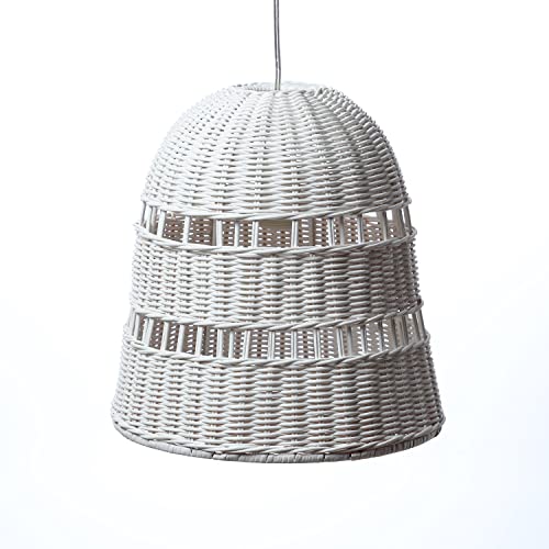 MARELIDA Lampenschirm - Rattanoptik - E27 Fassung - H: 33cm - D: 30cm - weiß von MARELIDA