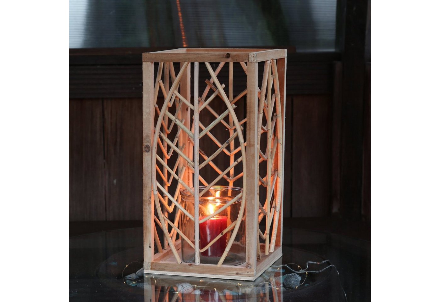 MARELIDA Laterne Laterne aus Rattan Windlicht mit Glaseinsatz Kerzenhalter H: 45,5cm (1-St) von MARELIDA