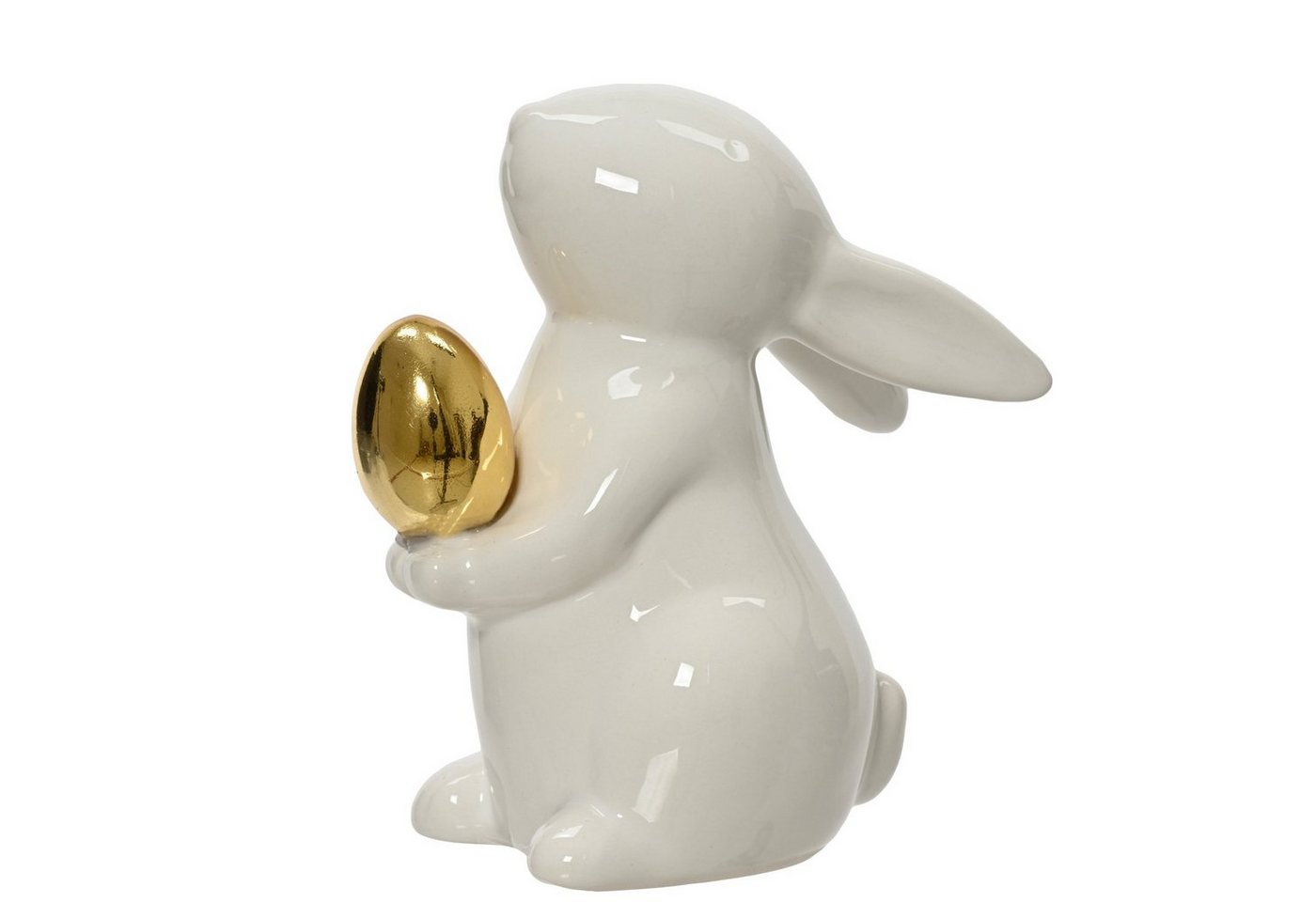 MARELIDA Osterhase Hase mit goldenem Ei Osterhase Frühling Osterdeko Dekofigur H: 13cm (1 St) von MARELIDA
