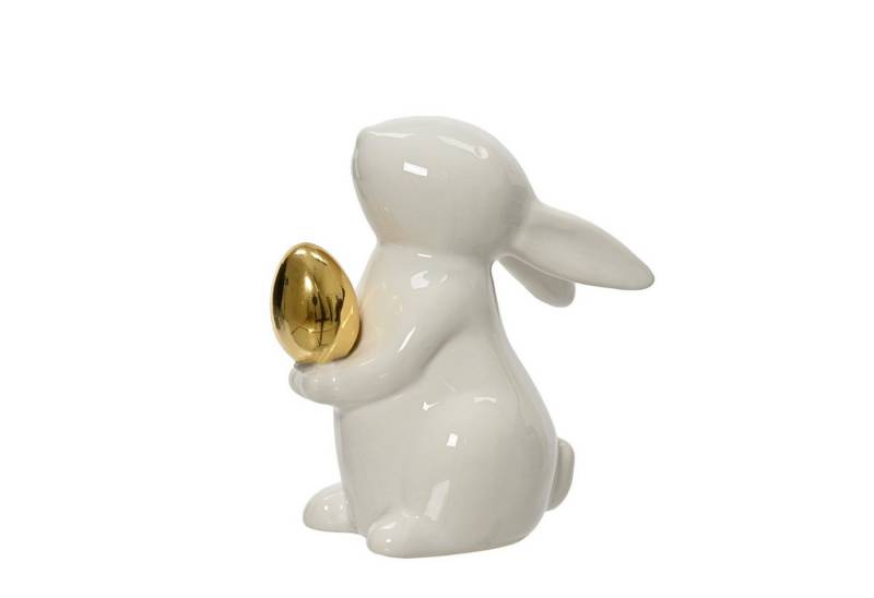 MARELIDA Osterhase Hase mit goldenem Ei Osterhase Frühling Osterdeko Dekofigur H: 9,5cm (1 St) von MARELIDA