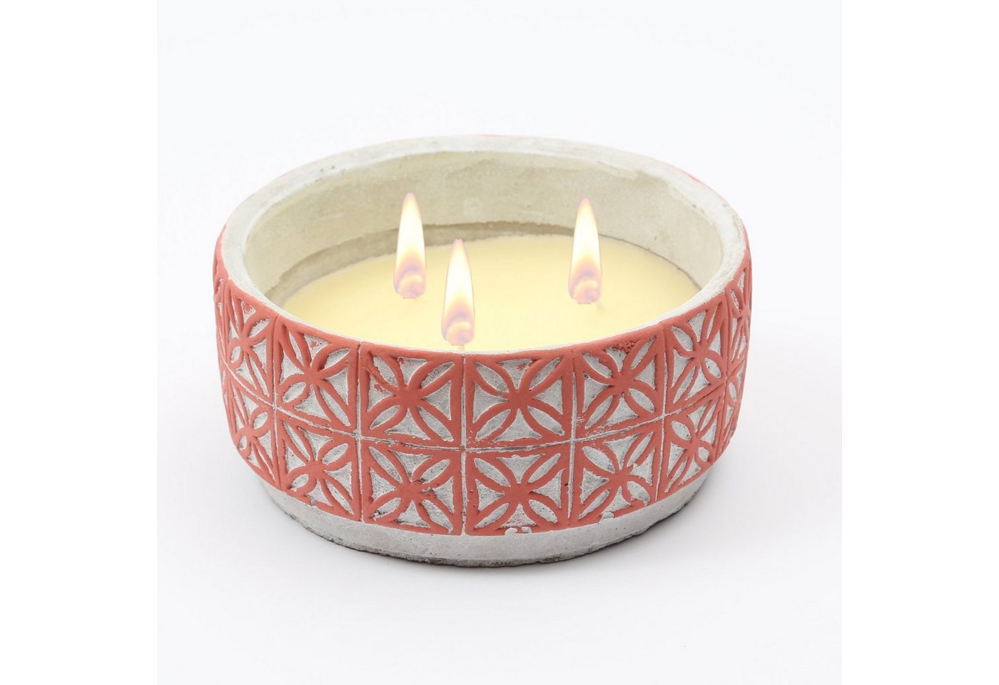 MARELIDA Outdoorkerze Duftkerze CITRONELLA Echtwachs in Tonschale 3 Dochte rot (1-tlg) von MARELIDA
