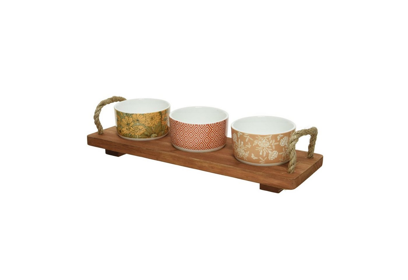 MARELIDA Servier-Set Tapas Set Servierset Servierplatte mit 3 Schalen Dipschalen Fingerfood, Holz, (4-tlg) von MARELIDA