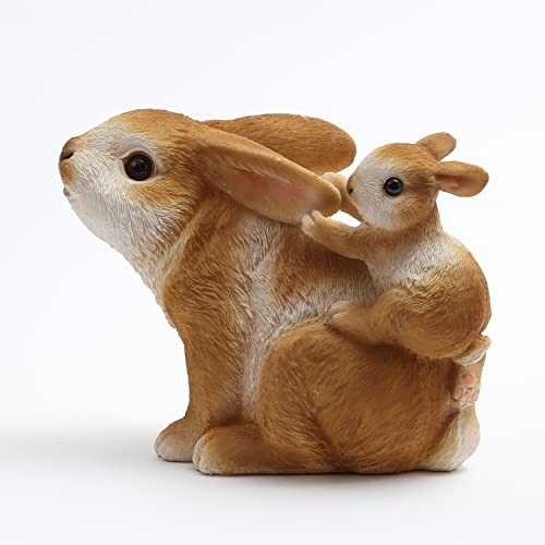 MARELIDA Spielende Hasen - Osterhasen - Dekofigur - Polyresin - braun - Hasenmana mit Kind - Osterdekoration für Garten und Wohnung (sitzend) von MARELIDA